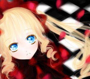 Rating: Safe Score: 0 Tags: 1girl blonde_hair blue_eyes blush bow bowtie checkered checkered_background checkered_floor dress drill_hair flower image long_hair looking_at_viewer red_dress rose shinku solo tile_floor tiles twin_drills twintails User: admin