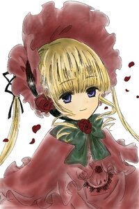 Rating: Safe Score: 0 Tags: 1girl blonde_hair blue_eyes bonnet bow bowtie capelet dress flower green_bow image long_hair long_sleeves looking_at_viewer petals red_capelet red_flower red_rose rose rose_petals shinku simple_background smile solo twintails upper_body white_background User: admin