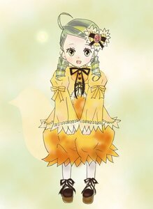 Rating: Safe Score: 0 Tags: 1girl :d ahoge dress drill_hair full_body green_eyes green_hair hat image kanaria long_sleeves looking_at_viewer open_mouth ribbon smile solo standing twin_drills yellow_dress User: admin