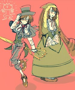 Rating: Safe Score: 0 Tags: blush brown_hair capelet dress frills hat image long_hair long_sleeves multiple_girls pair pants ribbon short_hair siblings sisters souseiseki suiseiseki top_hat twins User: admin