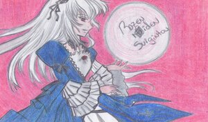 Rating: Safe Score: 0 Tags: 1girl blue_dress dress frills hairband image long_hair long_sleeves pink_background profile red_eyes solo suigintou traditional_media watercolor_(medium) User: admin