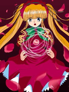 Rating: Safe Score: 0 Tags: 1girl :o bangs blonde_hair blue_eyes blush bow bowtie dress green_bow image long_hair long_sleeves looking_at_viewer open_mouth petals red_dress rose rose_petals shinku solo twintails very_long_hair User: admin