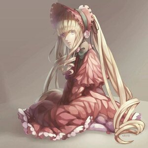 Rating: Safe Score: 0 Tags: 1girl blonde_hair bonnet bow dress drill_hair frills image long_hair long_sleeves looking_at_viewer red_dress shinku simple_background sitting solo very_long_hair User: admin