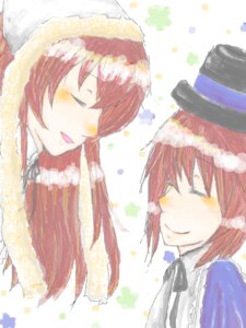 Rating: Safe Score: 0 Tags: 2girls blush closed_eyes hat image long_hair multiple_girls pair siblings sisters smile souseiseki striped suiseiseki twins User: admin