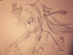 Rating: Safe Score: 0 Tags: 1girl bonnet bow brown_background brown_theme dress flower frills hat image long_hair looking_afar looking_away monochrome profile sepia shinku simple_background solo traditional_media upper_body User: admin