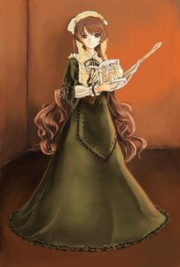 Rating: Safe Score: 0 Tags: 1girl brown_eyes brown_hair dress frills full_body green_dress image long_hair long_sleeves looking_at_viewer ribbon solo standing suiseiseki very_long_hair User: admin