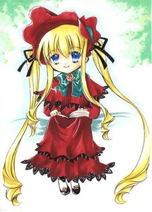 Rating: Safe Score: 0 Tags: 1girl blonde_hair blue_eyes bonnet bow bowtie capelet dress full_body green_bow green_neckwear image long_hair long_sleeves looking_at_viewer red_dress shinku shoes sidelocks smile solo standing twintails very_long_hair User: admin
