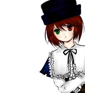 Rating: Safe Score: 0 Tags: 1girl dress green_eyes hat heterochromia image long_sleeves looking_at_viewer red_eyes short_hair simple_background solo souseiseki upper_body white_background User: admin