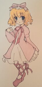 Rating: Safe Score: 0 Tags: 1girl blonde_hair blue_eyes blush bow brown_background dress drill_hair full_body hina_ichigo hinaichigo image long_sleeves looking_at_viewer pink_bow pink_dress puffy_sleeves ribbon shoes short_hair simple_background solo standing User: admin