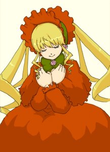 Rating: Safe Score: 0 Tags: 1girl blonde_hair bonnet capelet closed_eyes dress flower green_bow image long_hair long_sleeves red_dress rose shinku simple_background solo twintails very_long_hair white_background yellow_background User: admin