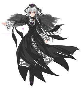 Rating: Safe Score: 0 Tags: 1girl black_dress black_wings blush boots dress flower frills full_body hairband image long_hair long_sleeves looking_at_viewer red_eyes rose silver_hair solo suigintou white_background wings User: admin