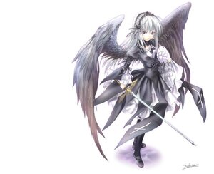 Rating: Safe Score: 0 Tags: 1girl black_legwear black_wings boots dress feathered_wings feathers flower frills full_body hairband holding image lolita_fashion lolita_hairband long_hair long_sleeves looking_at_viewer puffy_sleeves ribbon rose silver_hair solo suigintou sword weapon wings User: admin