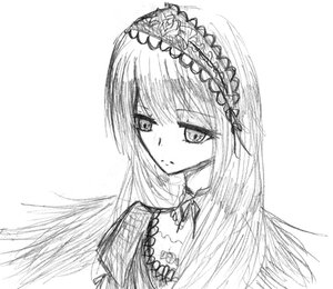 Rating: Safe Score: 0 Tags: 1girl bangs closed_mouth dress eyebrows_visible_through_hair greyscale hairband image long_hair looking_at_viewer monochrome ribbon simple_background solo suigintou upper_body white_background User: admin