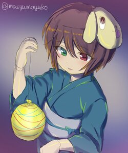 Rating: Safe Score: 0 Tags: 1girl auto_tagged brown_hair gradient gradient_background green_eyes heterochromia image japanese_clothes kimono looking_at_viewer red_eyes short_hair solo souseiseki twitter_username User: admin