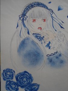 Rating: Safe Score: 0 Tags: 1girl blue_flower blue_rose flower frilled_sleeves frills hairband image long_hair long_sleeves looking_at_viewer open_mouth red_eyes ribbon rose simple_background solo suigintou traditional_media User: admin