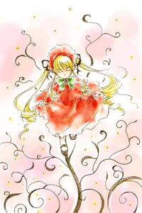 Rating: Safe Score: 0 Tags: 1girl blonde_hair bonnet bow bowtie closed_eyes dress flower full_body green_bow image long_hair long_sleeves red_dress shinku shoes solo standing twintails very_long_hair User: admin