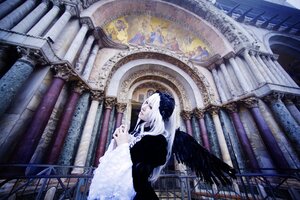Rating: Safe Score: 0 Tags: 1girl architecture building church cross dress flower frills gothic hair_flower long_hair long_sleeves solo stained_glass stairs suigintou white_hair wings User: admin