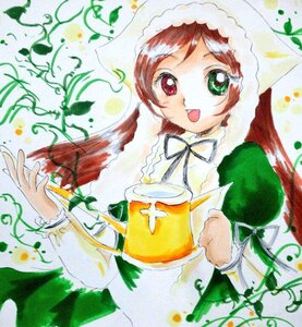 Rating: Safe Score: 0 Tags: 1girl :d brown_hair dress green_dress green_eyes hat head_scarf heterochromia image long_hair long_sleeves looking_at_viewer marker_(medium) open_mouth red_eyes smile solo suiseiseki traditional_media very_long_hair watering_can User: admin