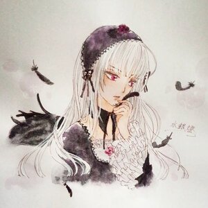 Rating: Safe Score: 0 Tags: 1girl bird black_feathers black_wings crow dress feathers flower frills hairband image long_hair long_sleeves pink_eyes rose silver_hair solo suigintou upper_body wings User: admin