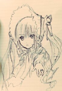 Rating: Safe Score: 0 Tags: 1girl bangs eyebrows_visible_through_hair flower image long_hair long_sleeves looking_at_viewer monochrome rose shinku simple_background sketch solo traditional_media twintails upper_body User: admin