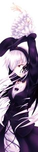 Rating: Safe Score: 0 Tags: 1girl arms_up coffee1223 commentary_request cross-laced_clothes detached_collar dress frilled_sleeves frills gothic_lolita hairband highres image lolita_fashion long_hair long_sleeves puffy_sleeves purple_eyes red_eyes ribbon rozen_maiden silver_hair solo suigintou tall_image very_long_hair white_background white_hair wings User: admin