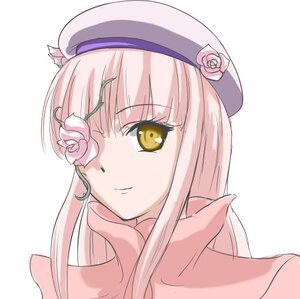 Rating: Safe Score: 0 Tags: 1girl bangs blush closed_mouth eyebrows_visible_through_hair flower hat image kirakishou long_hair looking_at_viewer pink_hair portrait rose simple_background smile solo striped striped_background vertical_stripes white_background white_flower yellow_eyes User: admin