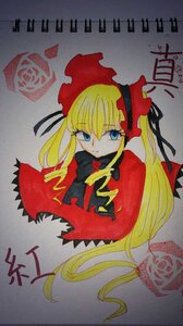 Rating: Safe Score: 0 Tags: 1girl auto_tagged blonde_hair blue_eyes bonnet bow bowtie dress image long_hair long_sleeves looking_at_viewer marker_(medium) red_dress shinku simple_background solo traditional_media twintails very_long_hair User: admin