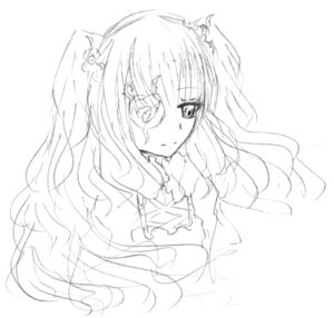 Rating: Safe Score: 0 Tags: 1girl bangs closed_mouth frills greyscale image kirakishou long_hair looking_at_viewer monochrome simple_background sketch smile solo upper_body wavy_hair white_background User: admin