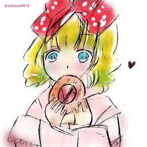 Rating: Safe Score: 0 Tags: 1girl bangs blonde_hair blue_eyes blush bow eyebrows_visible_through_hair food heart hinaichigo image looking_at_viewer red_bow short_hair simple_background sketch solo twitter_username white_background User: admin