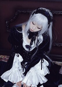 Rating: Safe Score: 0 Tags: 1girl black_dress closed_eyes closed_mouth dress flower frills gothic_lolita hairband lace lips lolita_fashion long_hair long_sleeves rose silver_hair solo suigintou User: admin