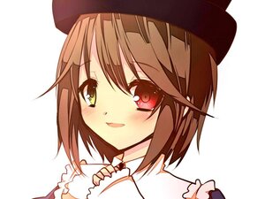 Rating: Safe Score: 0 Tags: 1girl blush brown_hair hat image looking_at_viewer open_mouth shirt short_hair smile solo souseiseki striped striped_background User: admin