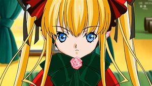 Rating: Safe Score: 0 Tags: 1girl bangs blonde_hair blue_eyes bow bowtie hair_ribbon image long_hair looking_at_viewer pink_rose ribbon rose shinku sidelocks solo twintails upper_body User: admin