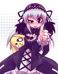 Rating: Safe Score: 0 Tags: 1girl :p blush dress gothic_lolita hairband halftone halftone_background image lolita_fashion lolita_hairband long_hair long_sleeves pink_eyes pointing polka_dot polka_dot_background rose silver_hair solo suigintou tongue tongue_out wings User: admin
