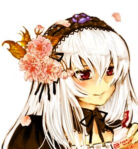 Rating: Safe Score: 0 Tags: 1girl bangs black_ribbon closed_mouth detached_collar flower food image long_hair looking_at_viewer portrait red_eyes ribbon simple_background smile solo suigintou white_background white_hair User: admin