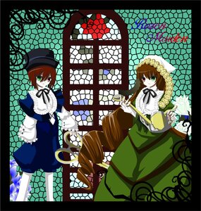 Rating: Safe Score: 0 Tags: 3girls brown_hair chain-link_fence dress fence frills green_dress green_eyes hat heterochromia hexagon honeycomb_(pattern) honeycomb_background image letterboxed long_hair long_sleeves looking_at_viewer multiple_girls pair red_eyes short_hair siblings sisters souseiseki stained_glass suiseiseki tiles twins very_long_hair watering_can User: admin