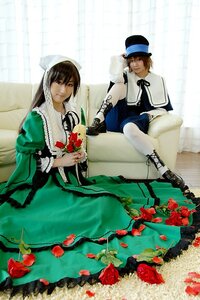 Rating: Safe Score: 0 Tags: 1boy 2boys brown_hair cake dress flower food hat long_hair multiple_boys multiple_cosplay red_flower red_rose rose sitting tagme top_hat User: admin