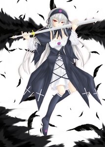 Rating: Safe Score: 0 Tags: 1girl bird black_feathers black_legwear black_wings dress feathers flower frills hairband holding image long_hair long_sleeves looking_at_viewer red_eyes ribbon rose silver_hair solo suigintou thighhighs very_long_hair weapon white_feathers wings User: admin