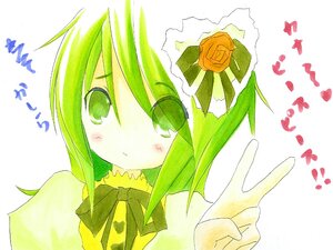 Rating: Safe Score: 0 Tags: 1girl blush bow flower green_eyes green_hair image kanaria ribbon rose solo striped striped_background vertical_stripes User: admin