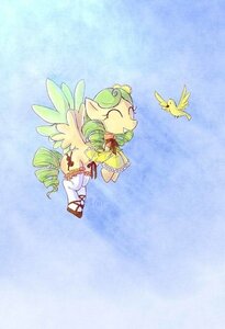 Rating: Safe Score: 0 Tags: 1girl bird blue_background dress drill_hair feathered_wings feathers flying green_hair image kanaria solo white_legwear white_wings wings User: admin