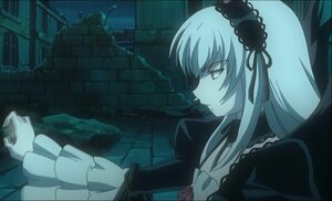 Rating: Safe Score: 0 Tags: 1girl dress frilled_sleeves frills hairband image long_hair long_sleeves night profile ribbon silver_hair solo solo_focus suigintou upper_body wings User: admin