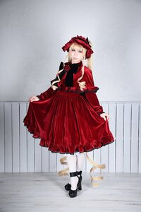 Rating: Safe Score: 0 Tags: 1girl black_footwear blonde_hair blue_eyes bonnet bow curtsey dress flower full_body high_heels long_hair long_sleeves looking_at_viewer pantyhose red_dress rose shinku shoes skirt_hold solo standing white_legwear User: admin