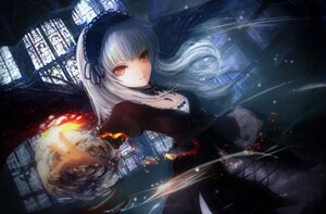 Rating: Safe Score: 0 Tags: 1girl black_dress dress frills gothic_lolita hairband image lolita_fashion long_hair long_sleeves looking_at_viewer red_eyes ribbon rose silver_hair solo suigintou wings User: admin