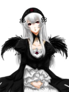 Rating: Safe Score: 0 Tags: 1girl black_dress black_ribbon black_wings blurry detached_collar dress feathers flower frilled_sleeves frills hairband image juliet_sleeves long_hair long_sleeves looking_at_viewer puffy_sleeves red_eyes silver_hair simple_background sitting solo suigintou white_background wings User: admin