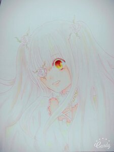 Rating: Safe Score: 0 Tags: 1girl eyepatch flower hair_flower hair_ornament image kirakishou long_hair looking_at_viewer rose simple_background smile solo traditional_media white_flower white_rose User: admin