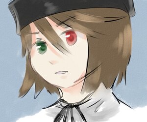 Rating: Safe Score: 0 Tags: 1girl black_headwear blush brown_hair green_eyes hair_over_one_eye hat heterochromia image looking_at_viewer portrait red_eyes ribbon simple_background solo souseiseki User: admin
