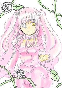 Rating: Safe Score: 0 Tags: 1girl dress eyepatch flower frills hair_flower image kirakishou long_hair looking_at_viewer pink_flower pink_hair pink_rose plant rose smile solo striped thorns vines white_flower white_rose yellow_eyes User: admin