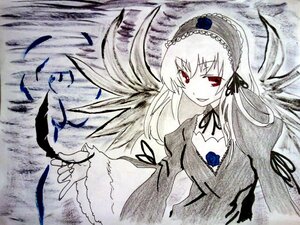Rating: Safe Score: 0 Tags: 1girl black_ribbon black_wings detached_collar dress feathers flower frilled_sleeves frills hairband image juliet_sleeves long_hair long_sleeves looking_at_viewer puffy_sleeves red_eyes ribbon rose smile solo suigintou traditional_media upper_body wings User: admin