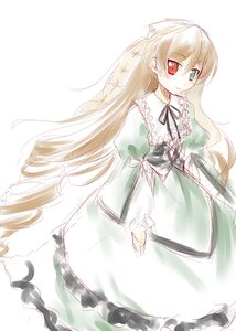 Rating: Safe Score: 0 Tags: 1girl black_ribbon blonde_hair brown_hair dress drill_hair frills green_dress green_eyes heterochromia image long_hair long_sleeves looking_at_viewer red_eyes ribbon smile solo suiseiseki very_long_hair white_background User: admin