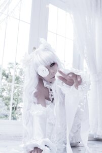 Rating: Safe Score: 0 Tags: 1girl animal_ears bangs blurry kirakishou solo white_dress white_hair white_theme User: admin