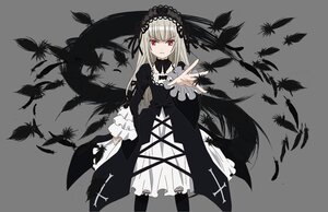 Rating: Safe Score: 0 Tags: 1girl black_background black_dress black_ribbon black_wings dress feathers flower frills hairband image lolita_fashion lolita_hairband long_hair long_sleeves looking_at_viewer red_eyes ribbon rose silver_hair smile solo suigintou very_long_hair wings User: admin